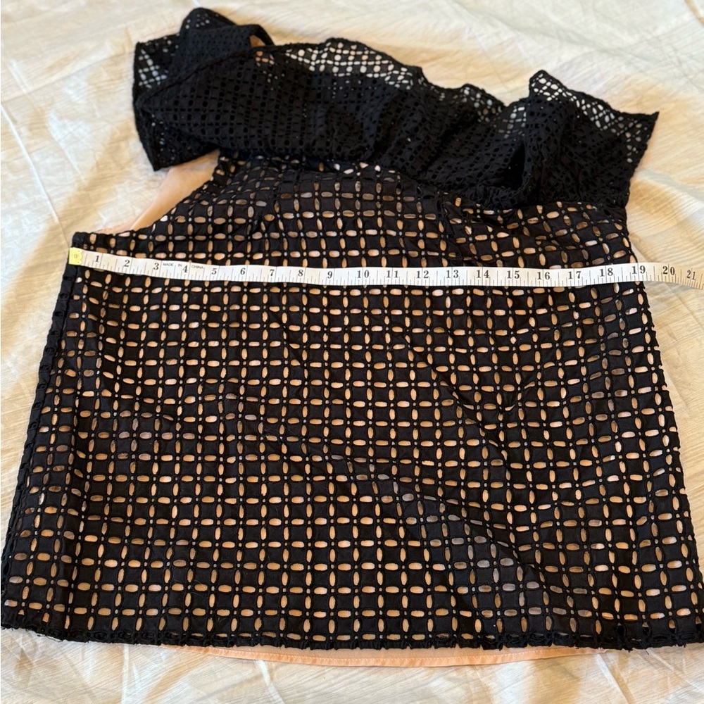 J.Crew Size 10 Black Nude One-Shoulder Eyelet Ruffle Top Shirt Blouse - Picture 6 of 9